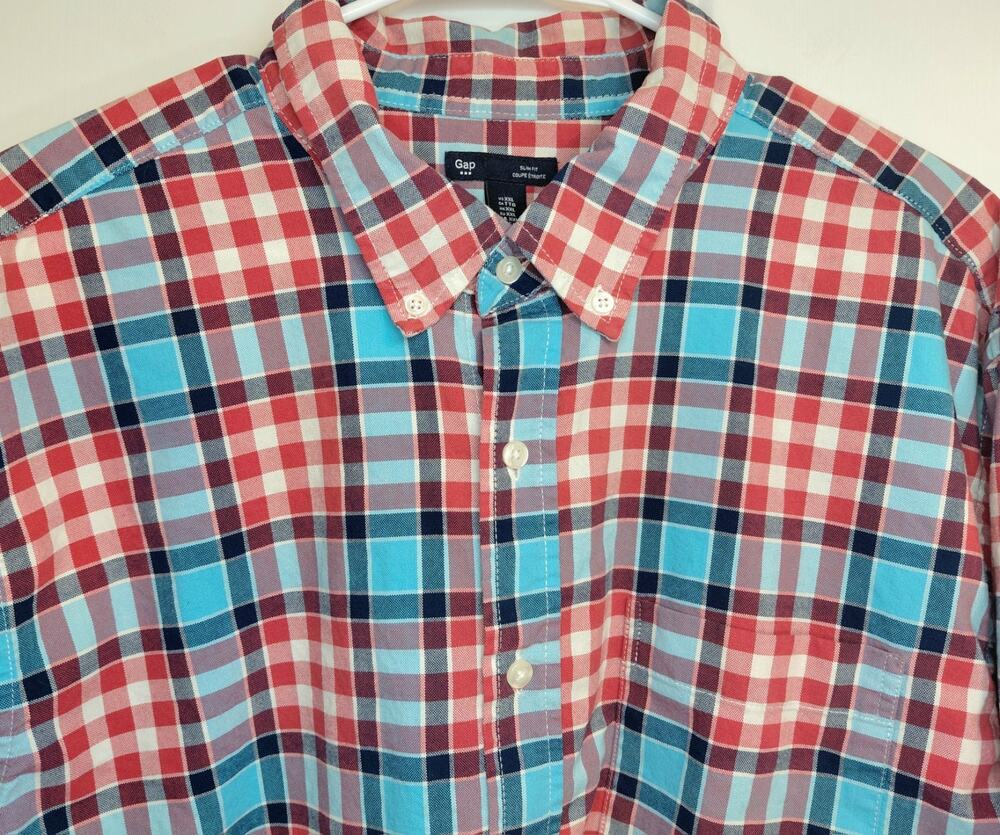 GAP Men's Stretch Oxford Slim Fit Plaid Shirt XXL NWOT Holiday 2016 Multicolor